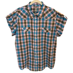 Wrangler Wrancher Pearl Snap Short Sleeve Shirt Plaid Cowgirl Rodeo Women's XXL